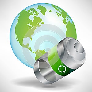 Green battery with earth globe