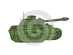 Green battle tank isolated on white background