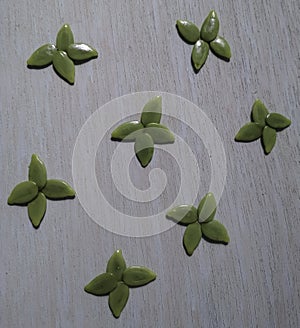 Green beans. carob green seeds on wooden background. flower