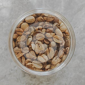 Green beans coffee in a jar