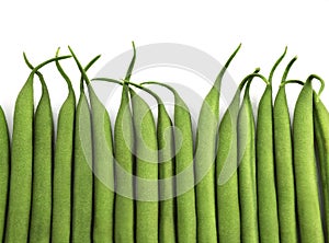 GREEN BEANS OR FRENCH BEANS phaseolus vulgaris AGAINST WHITE BACKGROUND