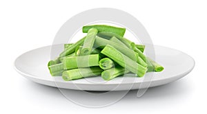 Green beans plate isolated on white background
