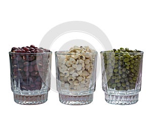Green beans, red beans and millet in glass