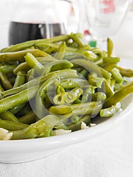 Green Beans Salad with fork at Dinner.