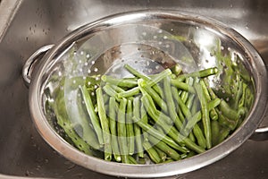 Green beans in sink