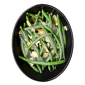 Green Beans with Toasted Almonds in Black Bowl