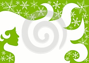 Green beauty woman hair snow flakes