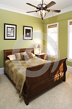 Green Bedroom With Ceiling Fan