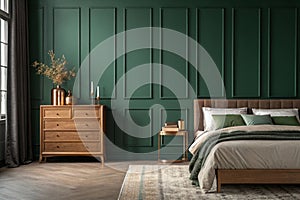 Green bedroom wall mockup