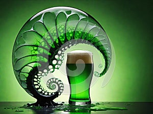 Green beer with abstract spiral splash. Beer is traditionally served on St. Patrick's day.