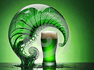 Green beer with abstract spiral splash. Beer is traditionally served on St. Patrick's day.