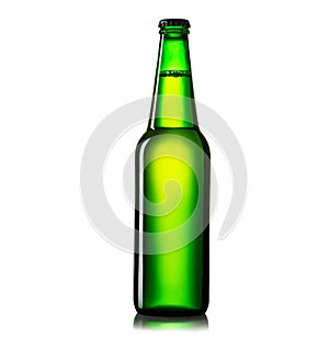 Green beer bottle isolated on white background