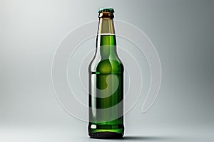 Green beer bottle isolated on white gray background.