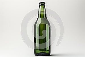 Green beer bottle isolated on white gray background.