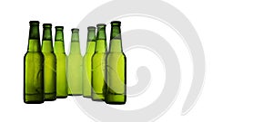 Green beer bottles isolated on white background