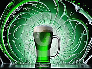 Green beer with splash. Beer is traditionally served on St. Patrick's day.