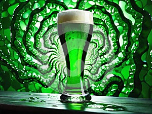 Green beer with splash. Beer is traditionally served on St. Patrick's day.