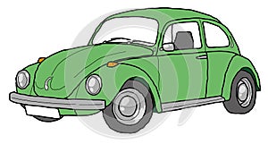 Green beetle line art retro car