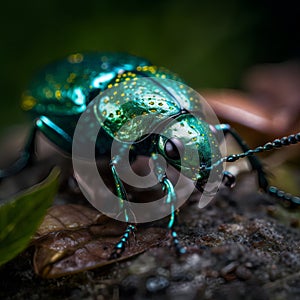 Green beetle portrait. Insect illustration