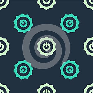 Green and beige Power button icon isolated seamless pattern on blue background. Start sign. Vector