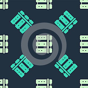 Green and beige Server, Data, Web Hosting icon isolated seamless pattern on blue background. Vector