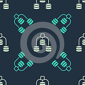 Green and beige Server, Data, Web Hosting icon isolated seamless pattern on blue background. Vector