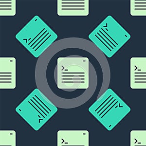 Green and beige Software, web developer programming code icon isolated seamless pattern on blue background. Javascript