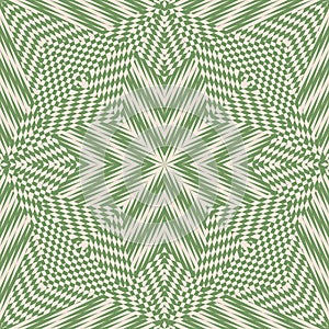 Green and beige vector geometric seamless pattern. Op art, optical illusion