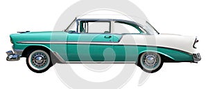 Green Bel-Air Vintage Automobile against White Background photo