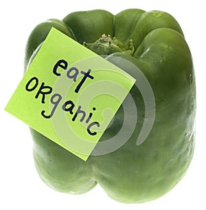 Green Bell Pepper with Eat Organic Message
