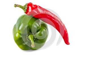 Green bell pepper and red chili pepper