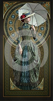 Green Belle Epoque Gown, 3d CG photo