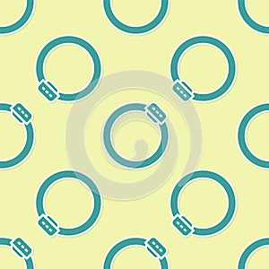 Green Bicycle brake disc icon isolated seamless pattern on yellow background. Vector
