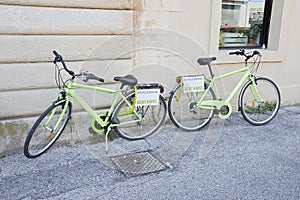 Green bicycle for rent