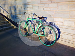 Green bicycle during sunset time sport backdrop