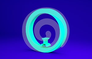 Green Bicycle wheel icon isolated on blue background. Bike race. Wheel tire air. Sport equipment. Minimalism concept. 3d