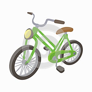 Green bike icon, cartoon style