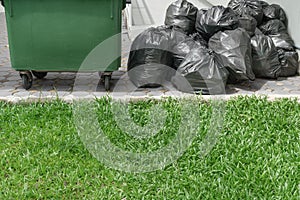 Green bin and garbage bag