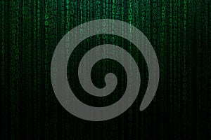 Green binary code background, creative idea. Matrix, concept. AI and coding. Security and cyber attack. Programming
