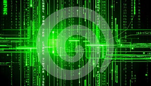 Green binary code background, digital technology, data, Stock Photo, Generative AI