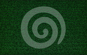 Green binary code on computer screen texture background.