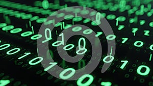 Green binary code on dark screen