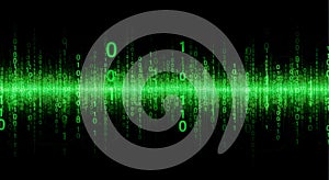 Green binary code data stream on black background abstract technology concept for cybersecurity hacking matrix and digital