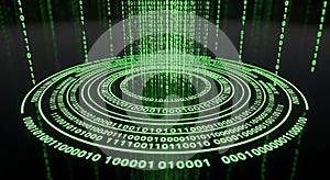 Green Binary Code Data Stream Circle Flowing Digital Abstract Background