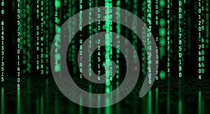 Green Binary Code Data Stream on Dark Background - Digital Rain Concept