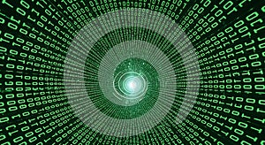 Green Binary Code Digital Data Tunnel Vortex