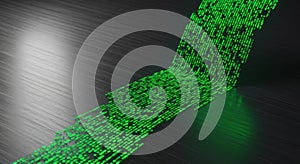 Green Binary Code Flow on Brushed Metal Background