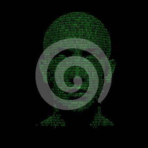 Green Binary Code Human Head - Artificial Intelligence Concept