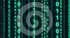 Green Binary Code Matrix Background - Digital Data Flow and Technology Concept