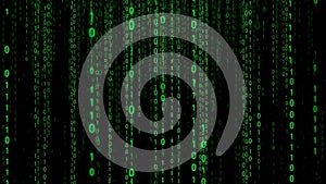Green binary code matrix style background digital data falling